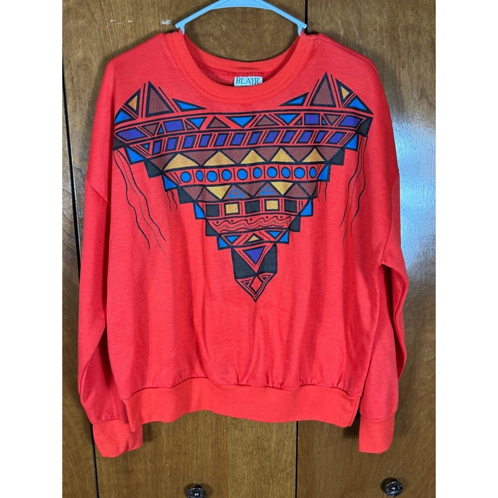 Vintage Blair Native American Aztec Geometric Sweater Top Red Size Large L USA
